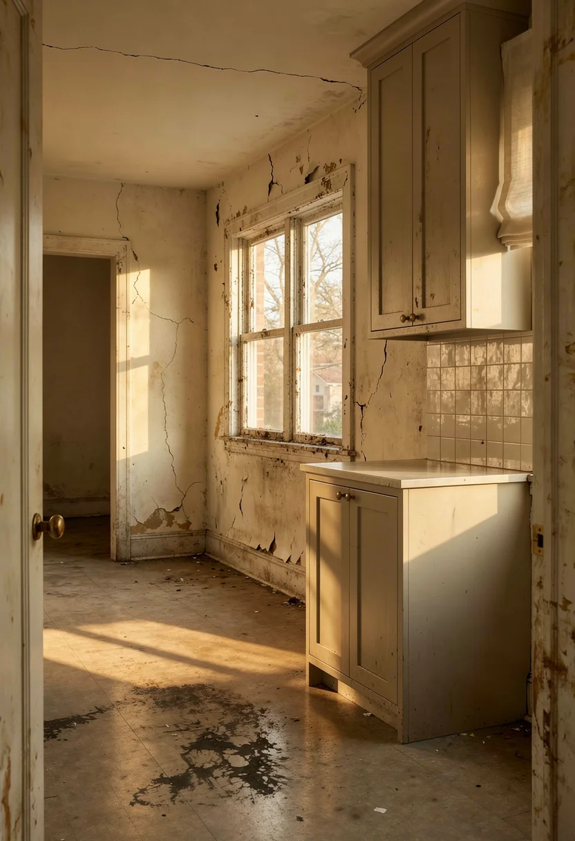 Modern kitchen walnut cabinets before renovation empty room