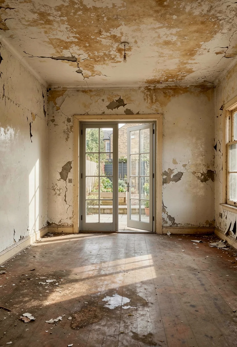 Modern kitchen walnut cabinets before renovation empty room