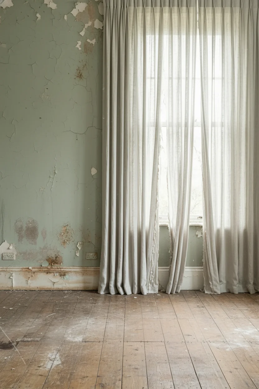 English Country Living Room hero fabric pattern mixing design scene empty room