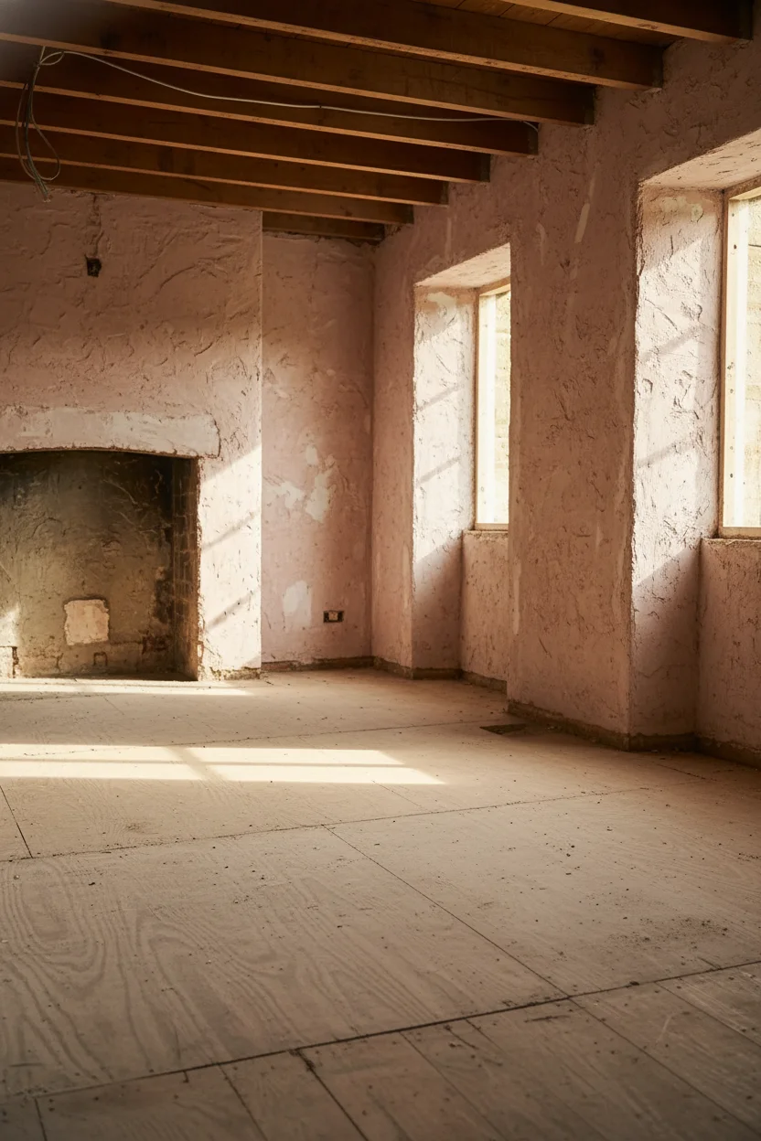 English Country Living Room hero fabric pattern mixing design scene empty room