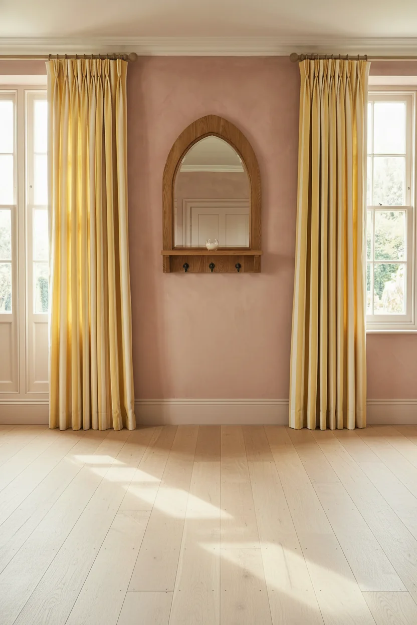 English Country Living Room hero fabric pattern mixing design scene empty room