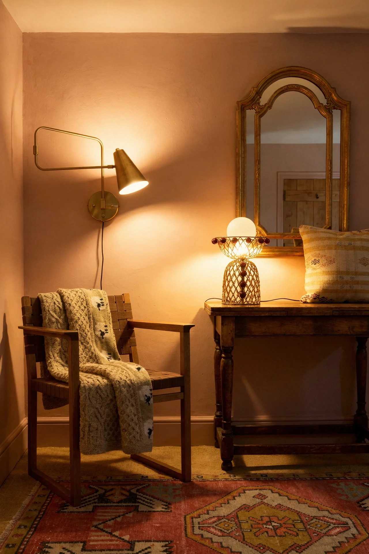 English Country Living Room mismatched furniture design scene evening mood