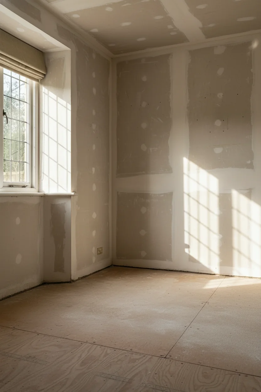 English Country Living Room mismatched furniture design scene empty room