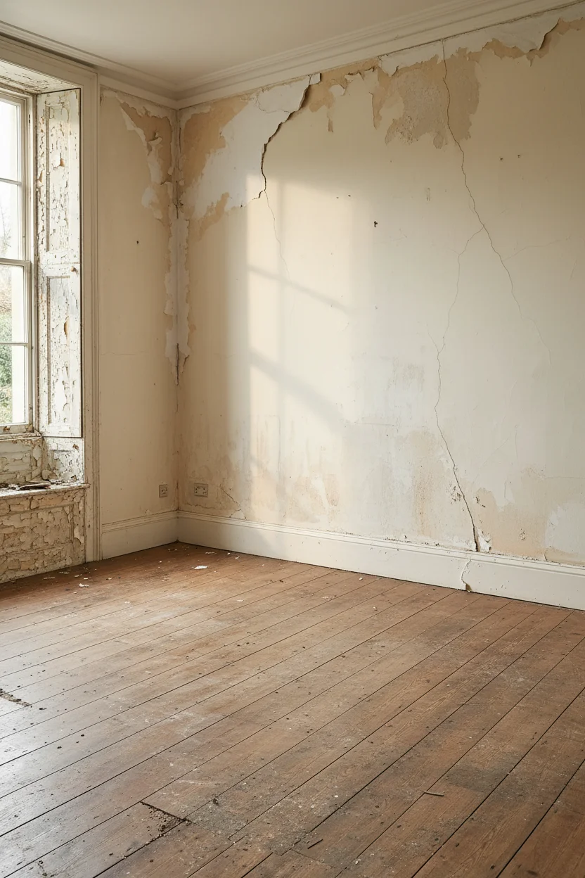 English Country Living Room mismatched furniture design scene empty room