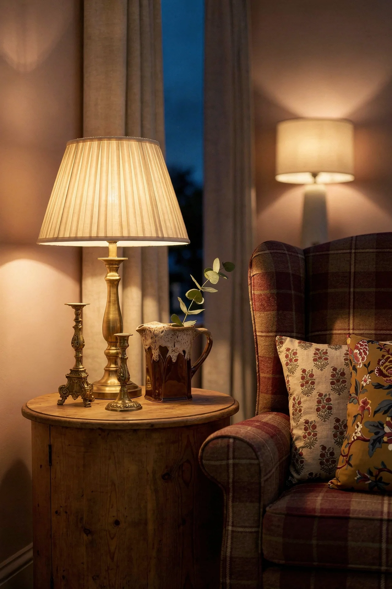 English Country Living Room cottage lighting design scene evening mood