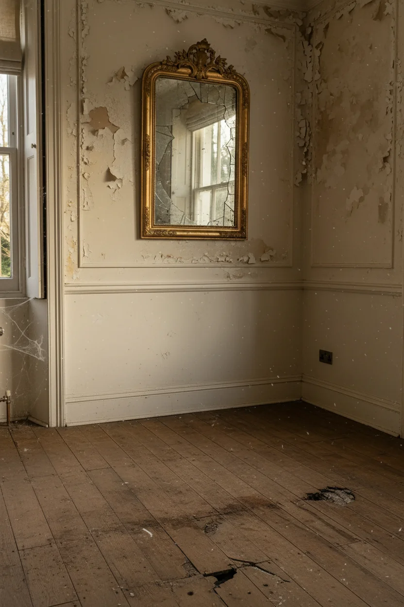 English Country Living Room patina imperfection design scene empty room