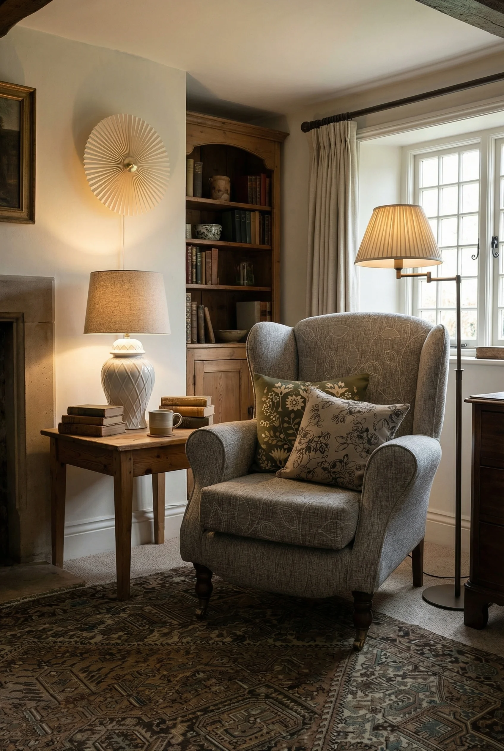 English Country Living Room cottage lighting design scene