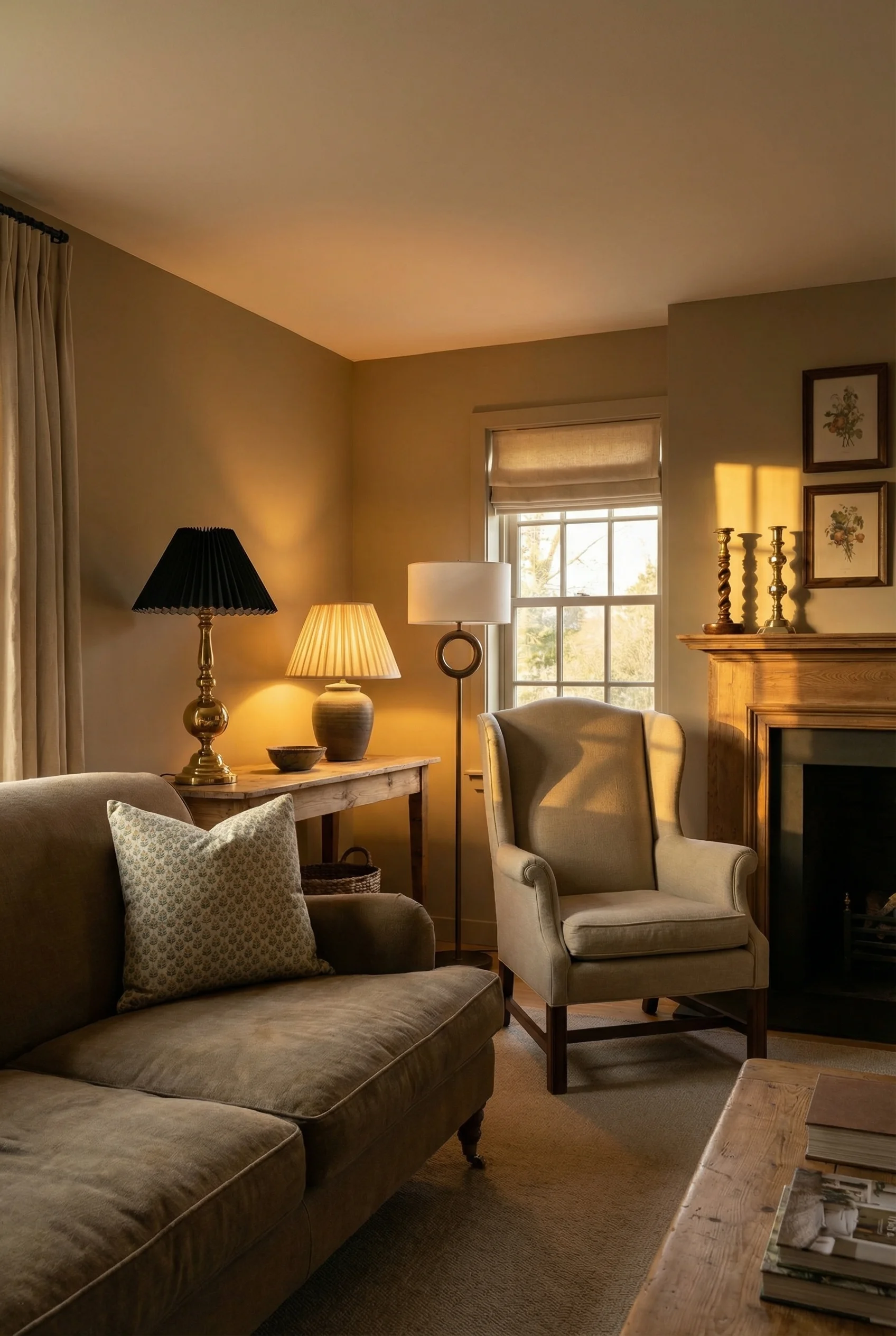 English Country Living Room cottage lighting design scene