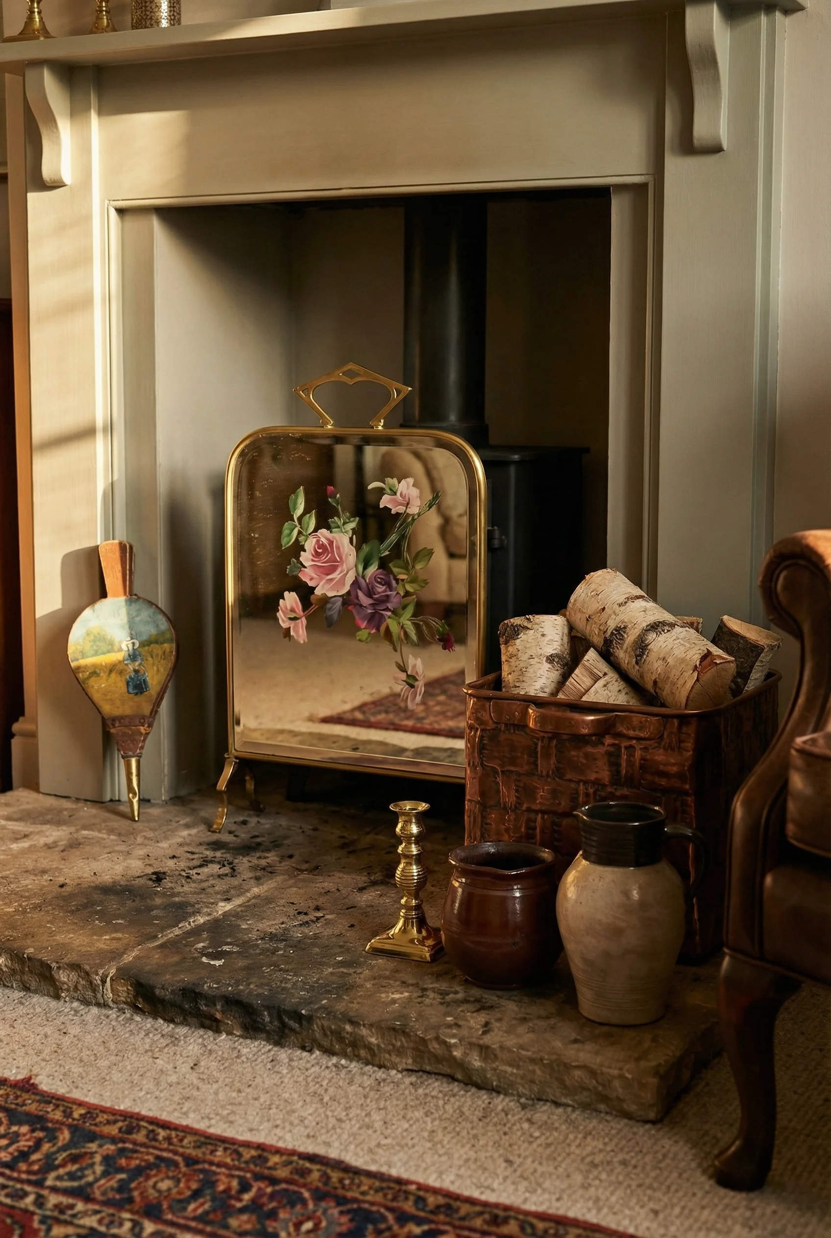 English Country Living Room fireplace anchor design scene