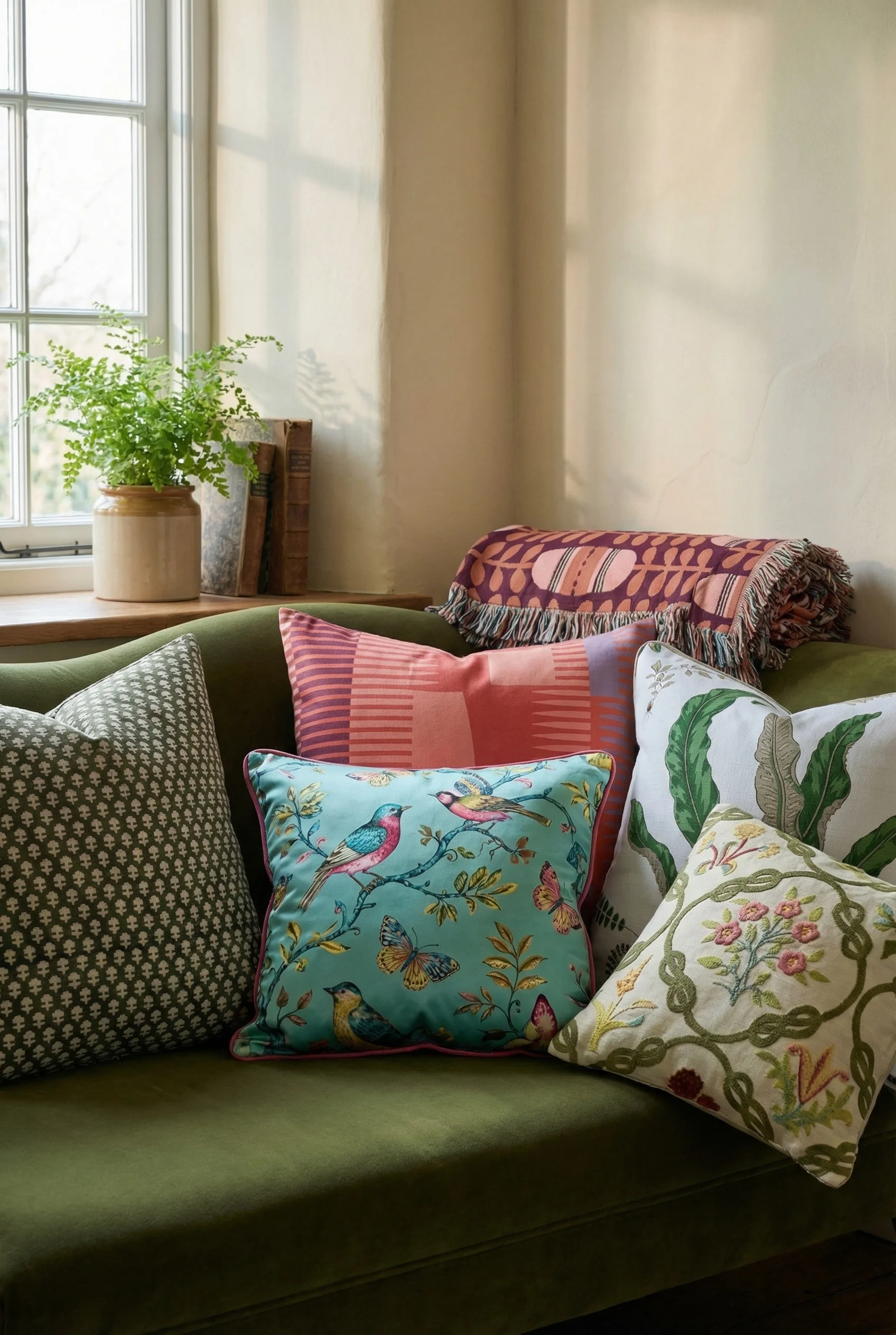 English Country Living Room hero fabric pattern mixing design scene