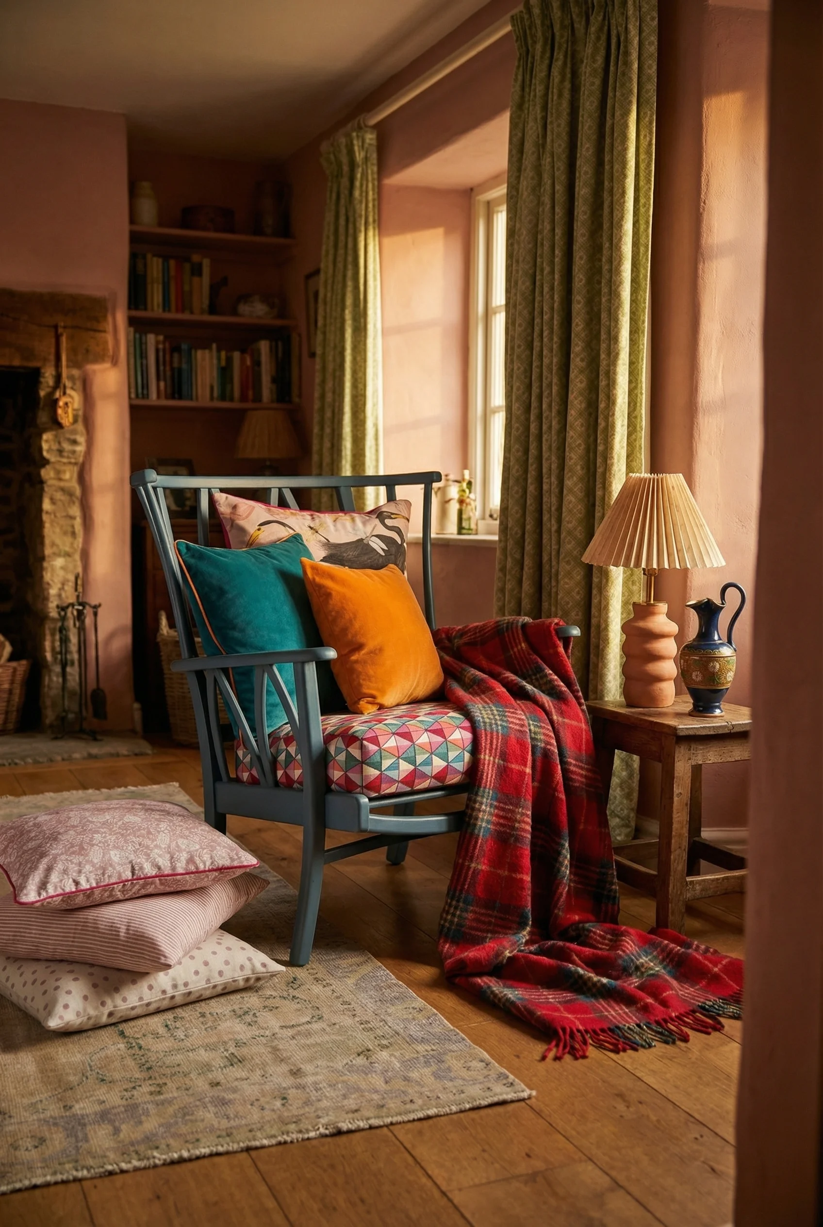 English Country Living Room hero fabric pattern mixing design scene