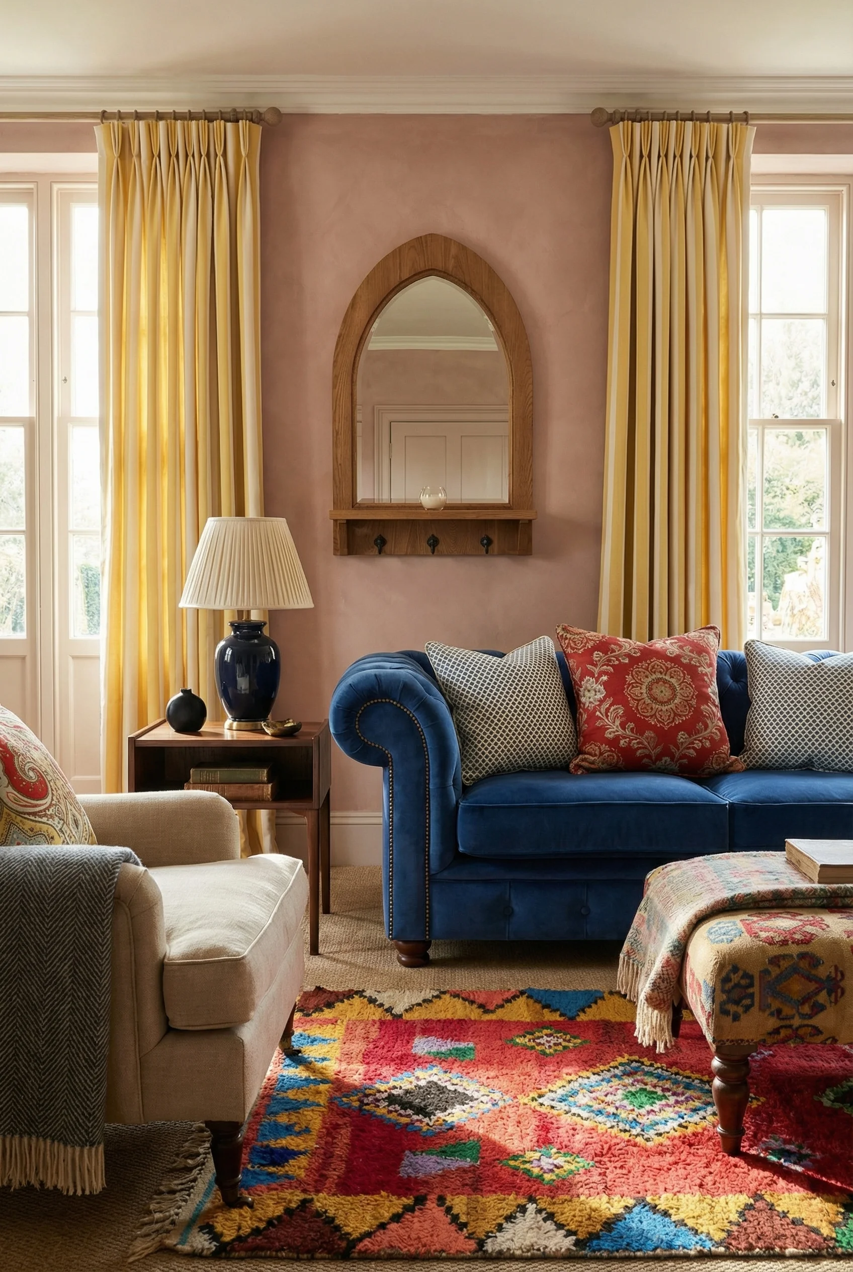 English Country Living Room hero fabric pattern mixing design scene