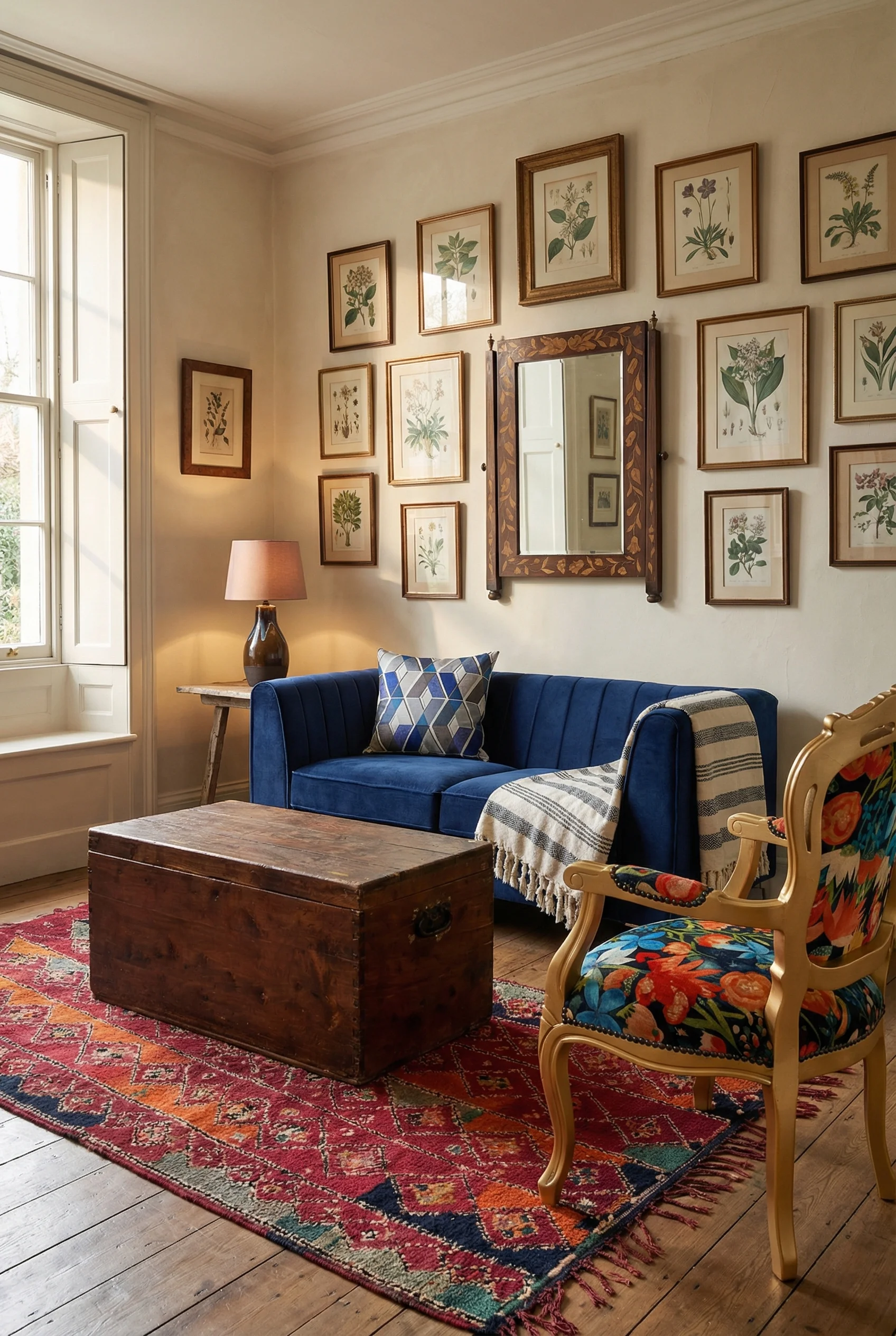 English Country Living Room mismatched furniture design scene